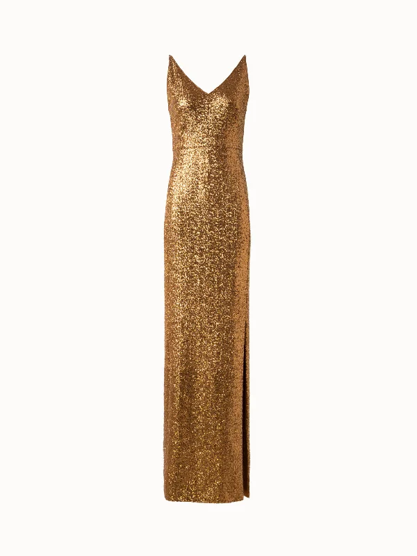 Step Ahead, Lead The Trend Timeless Elegant Long Sequined Evening Gown with V-Neck