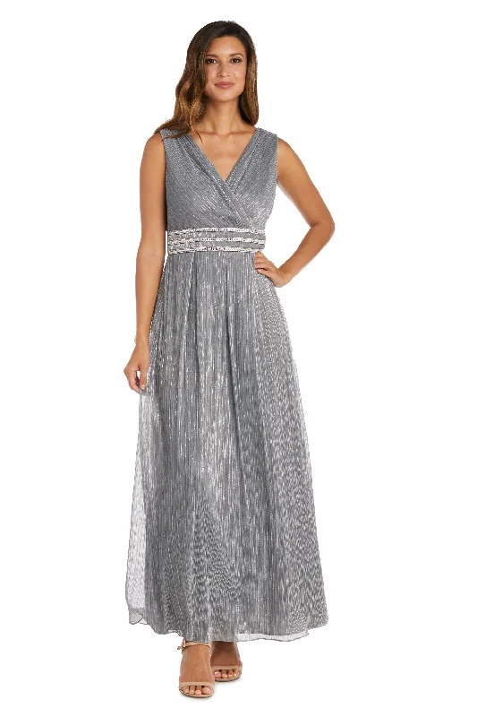 Exclusive Discounts Flowing Silhouette Petite Sleeveless Crinkle Rhinestone Waist Gown- Evening Gown