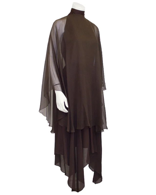 Exclusive Sale Effortless Sophistication Brown Chiffon Halter Gown and Scarf