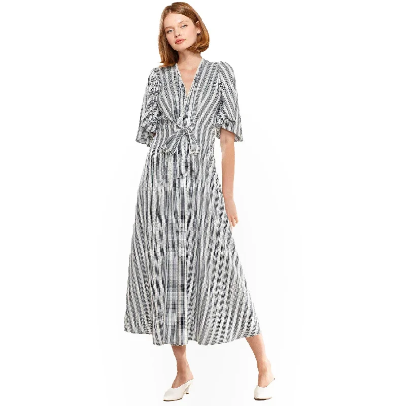 Hot Styles Alluring Design Women's Lace Trim Tie Front Maxi Dress in Ditsy Gingham