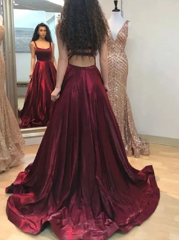 Don't Miss Out Sophisticated Cut A-line Burgundy Prom Dress with Pockets, Straps Long Formal Gown