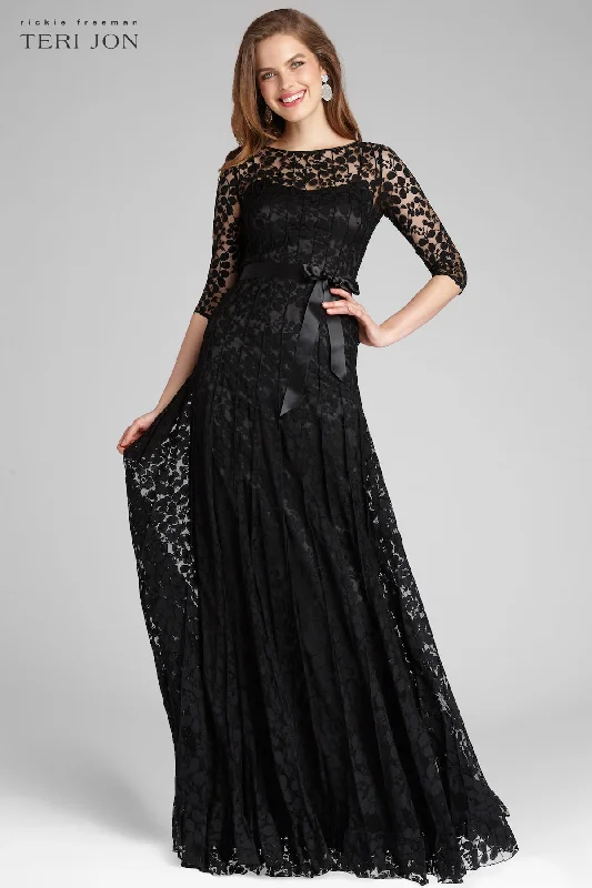 Athleisure Style Sale Elegant Ensemble 3/4 Sleeve Lace Illusion Gown with Bow