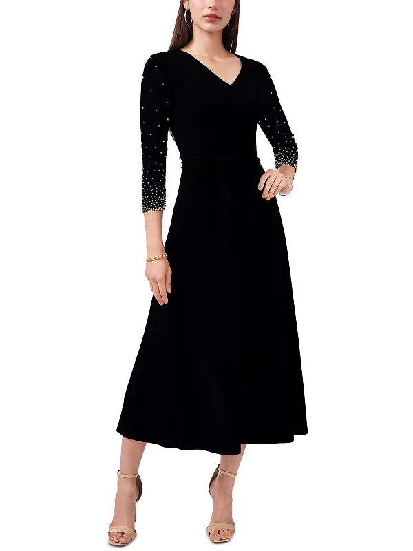Seize Bargains Effortless Sophistication Petites Womens Beaded Mid Calf Midi Dress