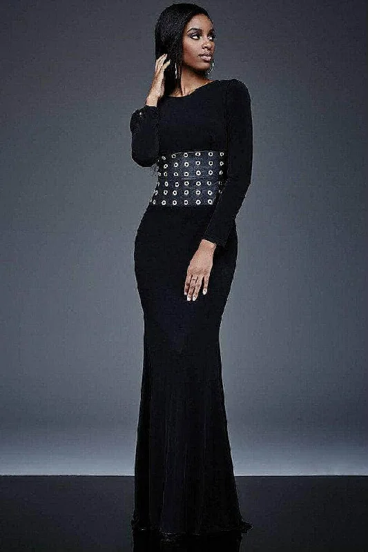 Seasonal Sale Minimalist Elegant Jovani - M309SC Long Sleeve V-Back Evening Dress - 1 pc Black In Size 2 Available