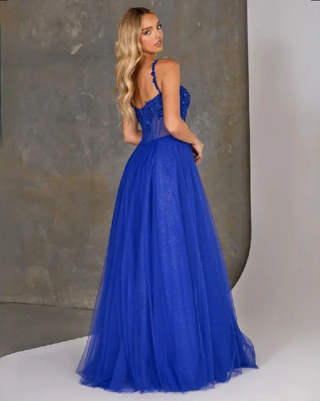 Fashion-Forward Offers Vibrant Prints Lilla Corset Tulle Gown - Cobalt