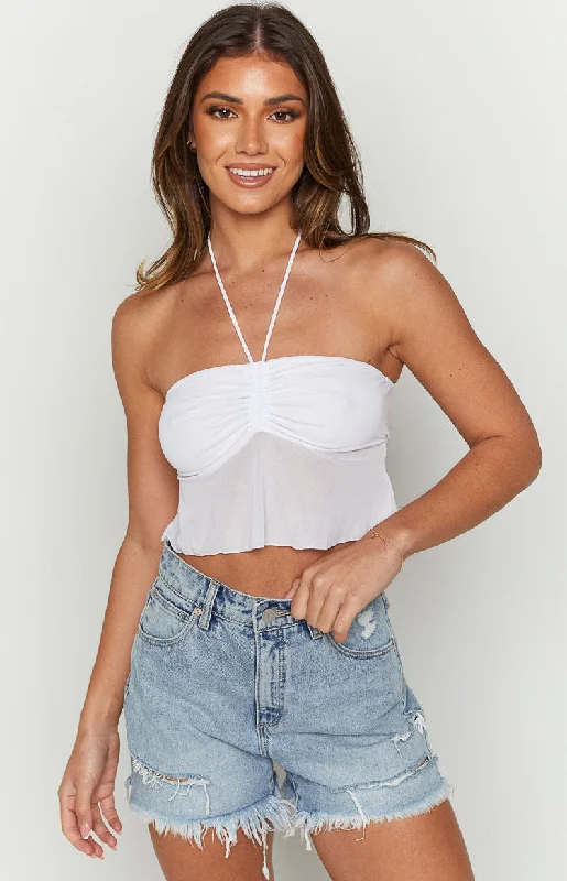 Unleash Your Trendy Side Refined Look Bella White Halter Crop Top