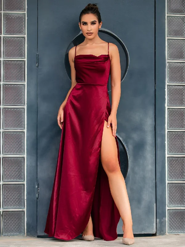 Crazy Price Slashing Modern Glamour Cheap Satin Red Bridesmaid Dresses Slip Sleeveless