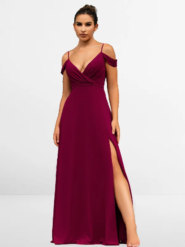 Absurdly Cheap Sale Sleek Design 2025 Wine Burgundy Bridesmaid Dresses Chiffon V Neck High Split