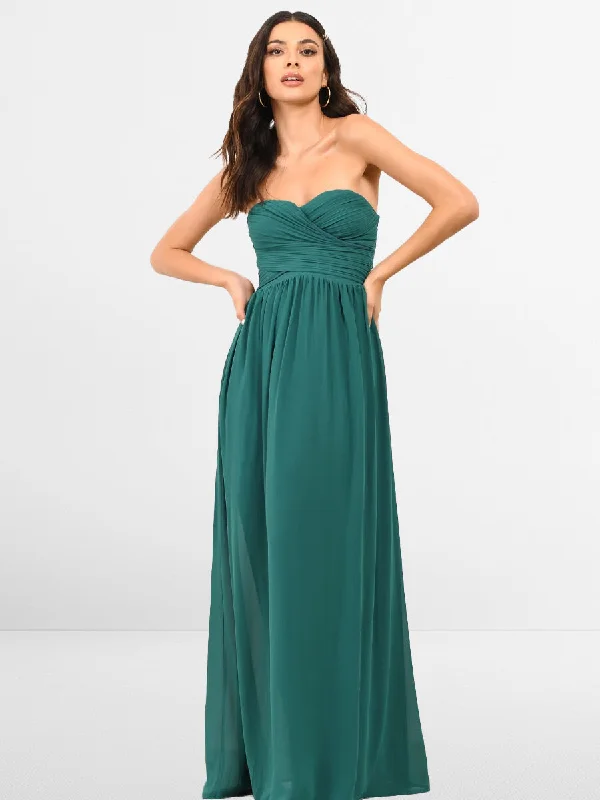 The Latest Trends Artful Design 2025 Go Glam Peacock Green Bridesmaid Maxi Dress with Pleated Empire Waist