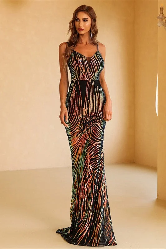 Additional Time-Limited Offers Tropical Island - Inspired Attire Elegant Black and Sequins Mermaid Long Evening Dress