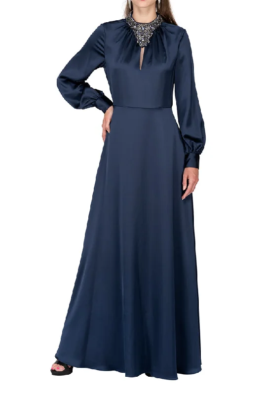 The Good Stuff Timeless Elegant AIDAN MATTOX-TWILIGHT BEADED MOCKNECK SATIN GOWN