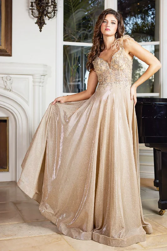 Seasonal Fashion Vintage Look Adora 3094 Long Formal A Line Feather Prom Dress