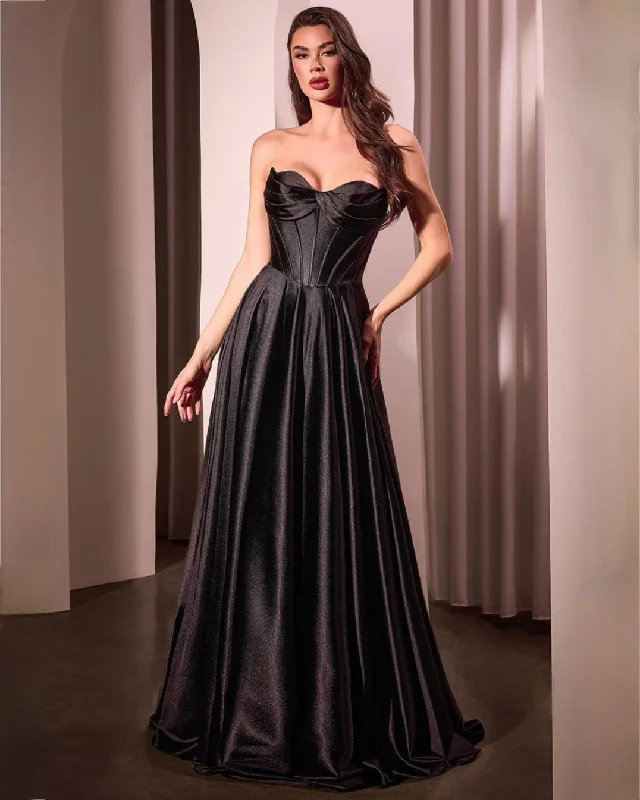 Modern Chic Discounts Elegant Details Zephyr Strapless Satin Gown - Black