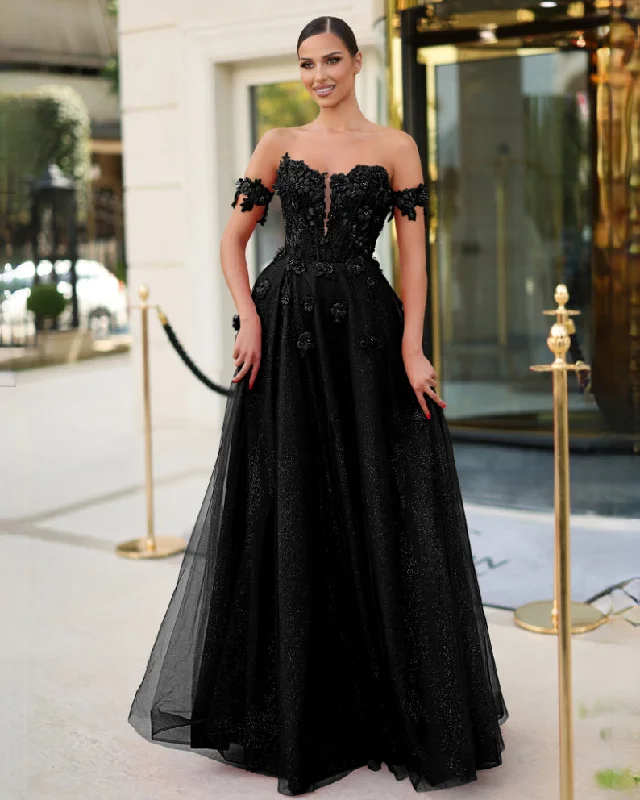 Premium Style Offers Refined Simplicity Liana Off Shoulder Corset Gown - Black