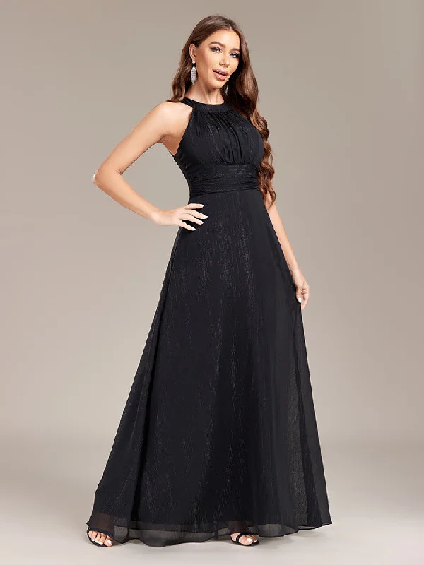 Flash Sale, Don'T Miss Limited - Edition Drops Chic Halter Neck Cut-out Back Pleated Bodice A-line Maxi Formal/Evening Dress