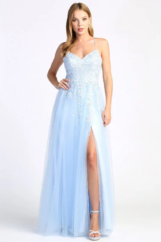 Weekend Exclusive Parisian Effortless Chic Style Adora 3077 Long Formal A Line Lace Applique Prom Dress