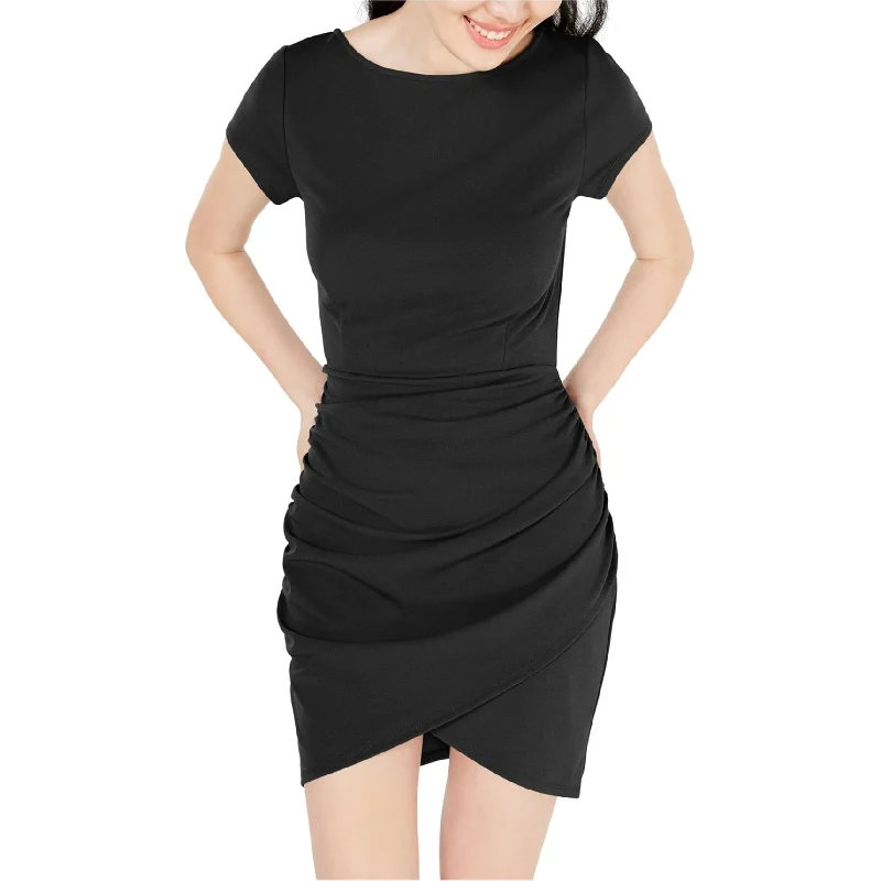 Stylish Deals Minimalist Chic Planet Gold Womens Ruched Bodycon Dress, Black, X-Small