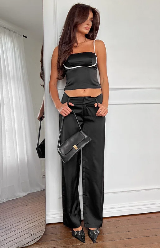 Chic Styles Effortless Sophistication Maeve Black Satin Pants