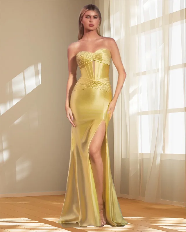 Casual Chic Tropical Island - Inspired Attire Valencia Satin Strapless Gown - Light Yellow