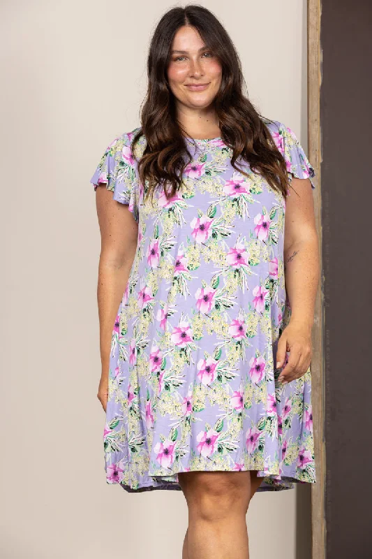 On-Trend Fashion Offers Save On Classic Elegant Styles LILAC BABY DOLL BUTTERFLY SLEEVES PLUS SIZE MIDI DRESS VC5637AB