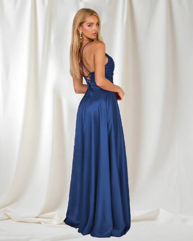 Modern Fashion Sale Feminine Elegant Cindy Satin A-line Gown - Sapphire