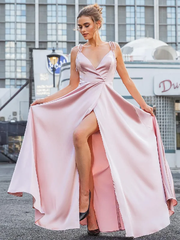 The Latest Fashion Trends Urban Sophistication Pink Satin Bridesmaid Dresses V Neck Slip Sleeveless