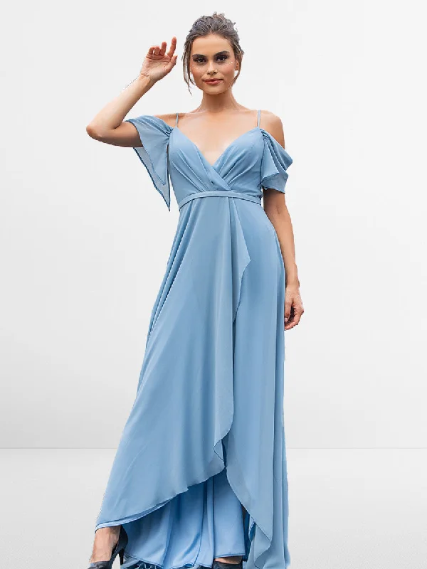 Step Ahead, Lead The Trend Feminine Charm 2025 V Neck Bridesmaid Dress Sky Blue Spaghetti Straps