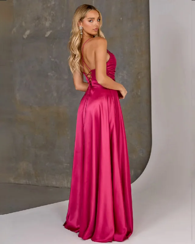 Vintage Style Deals Chic Sophistication Cindy Satin A-line Gown - Hot Pink