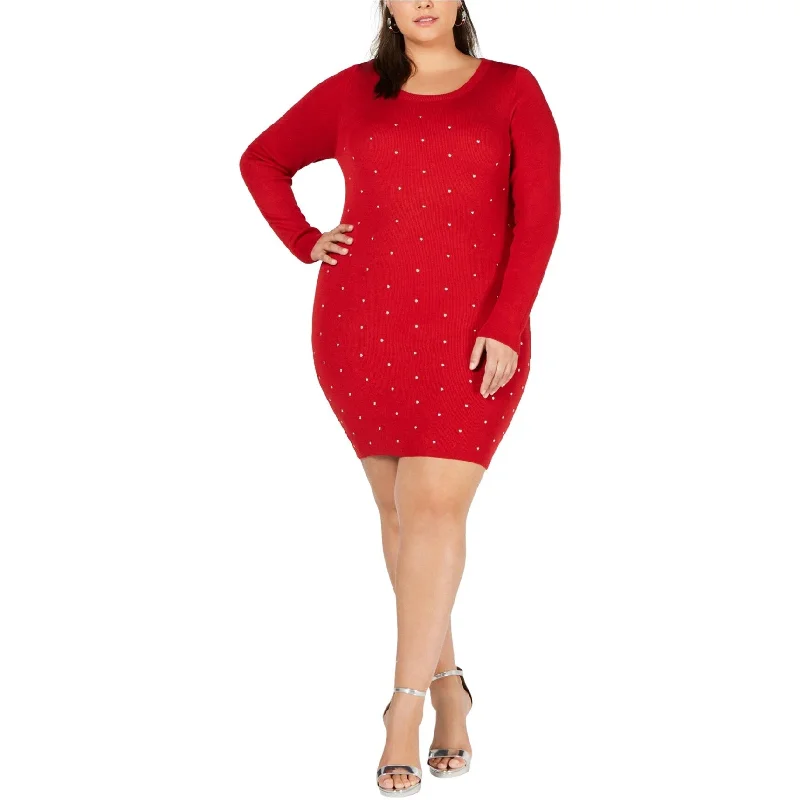 Edgy Fashion Deals Subtle Sophistication Planet Gold Womens Studded Bodycon Sweater Dress, Red, 1X