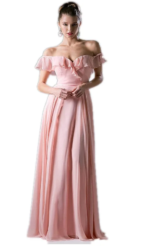 Limited Stock, Big Discounts Flowing Silhouette Cinerella Divine CJ246 - Off-Shoulder Ruffle Details Bridesmaid Dress