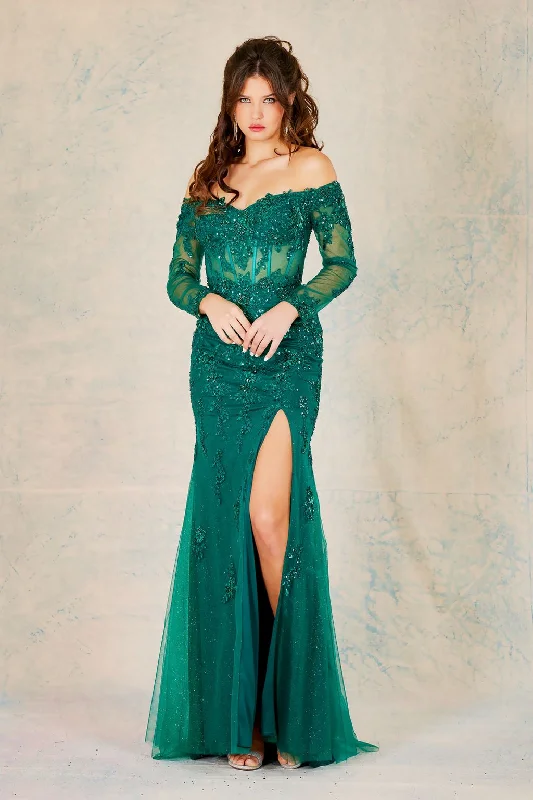 Edgy Fashion Deals Romantic Detailing Adora 3079 Beaded Long Slit Formal Sequin Prom Dress