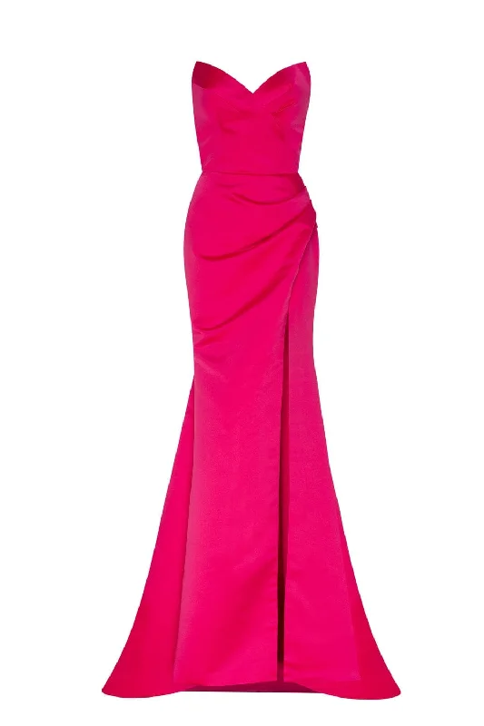 Chic Styles Casual Chic Fuchsia Strapless evening gown with thigh slit