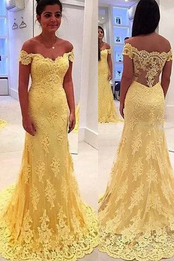 Urban Elegance Deals Elevated Style Modern Yellow Lace Appliques Evening Dress Mermaid Off-the-shoulder