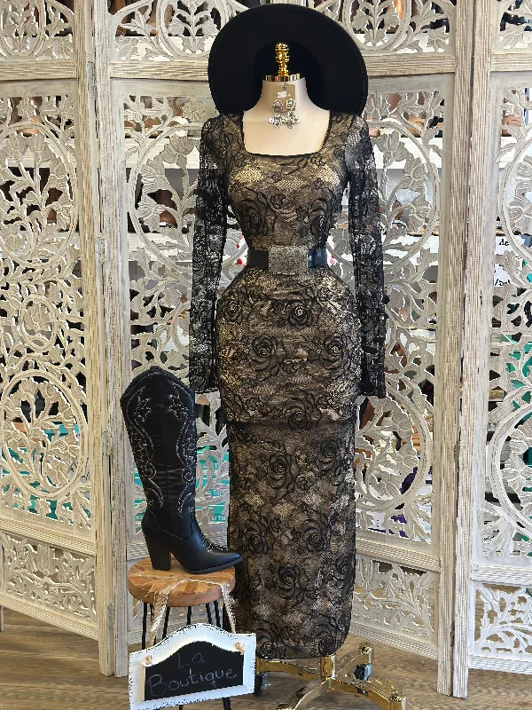 Limited Stock, Big Sale Save On Classic Elegant Styles Square Neck Nude Lace Dress- Stretchy,Estira