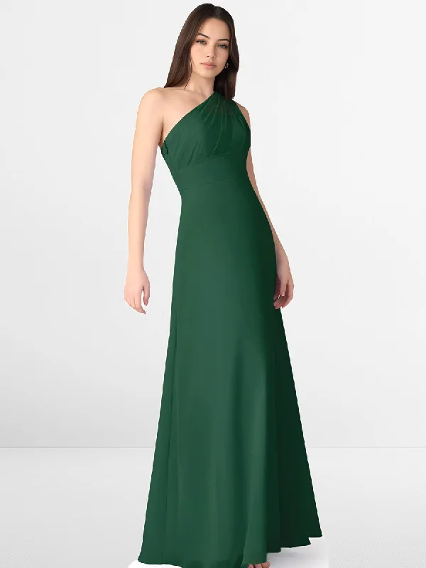 Limited Stock, Big Sale Contemporary Chic 2025 Emerald Green One Shoulder Chiffon Bridesmaid Maxi Dress