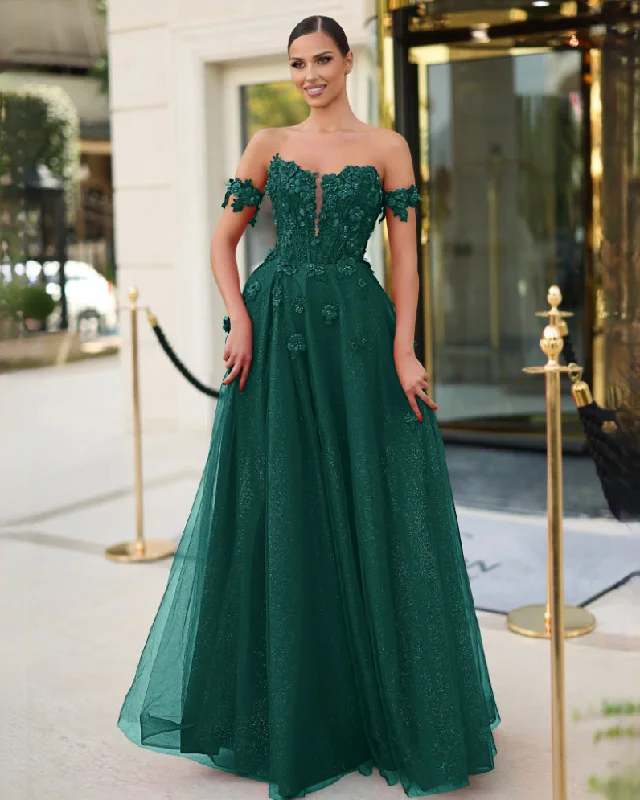 Classic Chic Deals Graceful Drape Liana Off Shoulder Corset Gown - Emerald