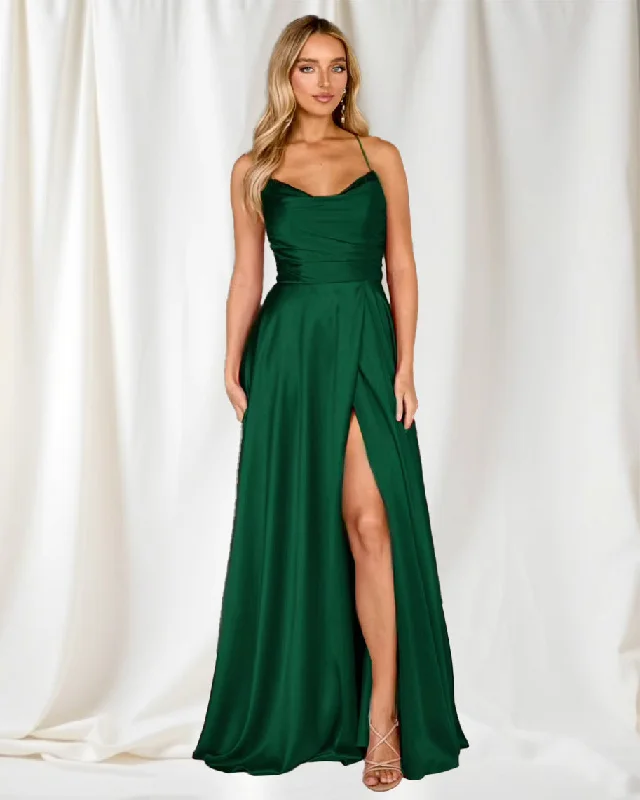 Classic Elegance Sales Contemporary Chic Cindy Satin A-line Gown - Emerald