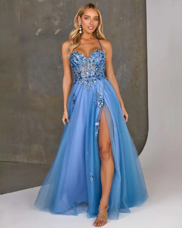 Urban Style Promotions Graceful Cut Diana Corset Tulle Gown - Blue