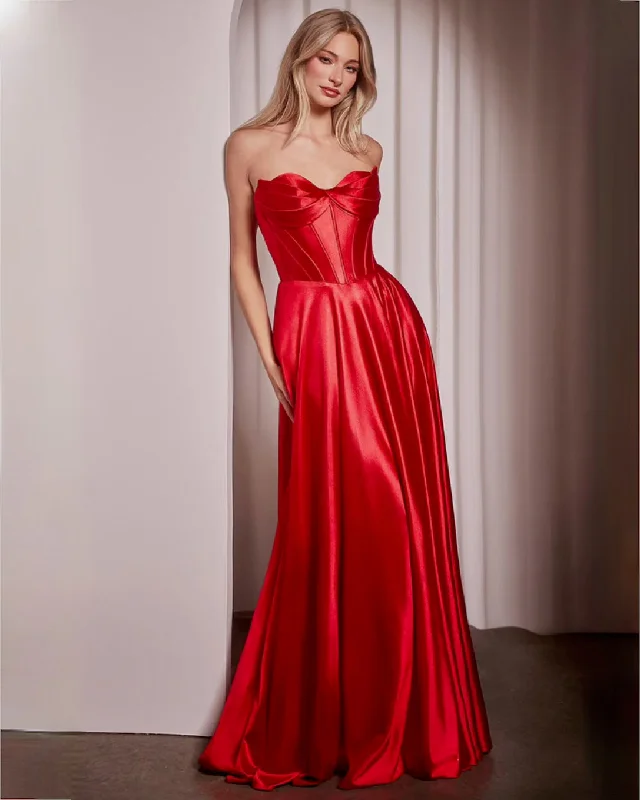 Smart Casual Deals Effortless Style Zephyr Strapless Satin Gown - Red